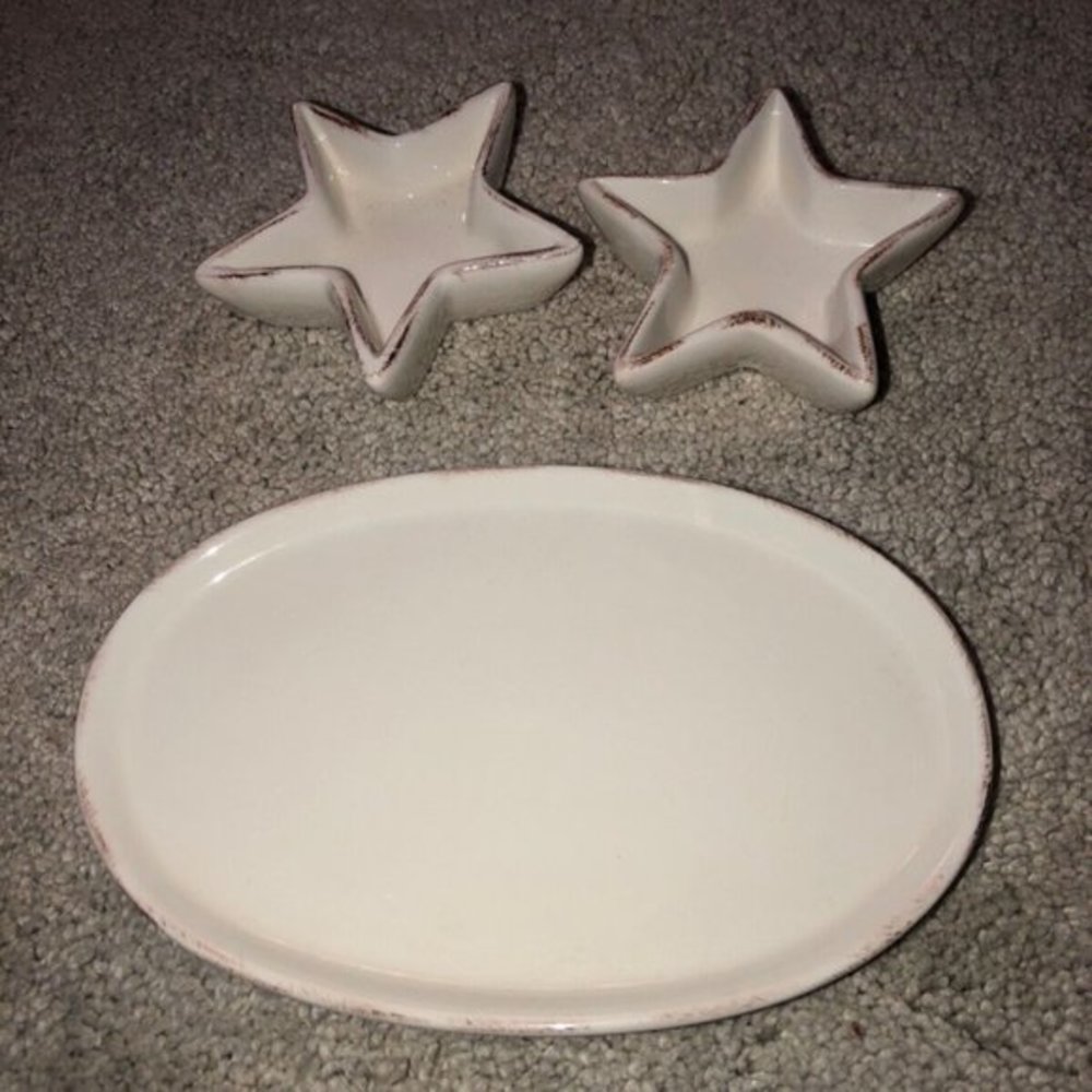 Pottery Barn Star Salt And‎ Pepper Tray 3 pc. Set